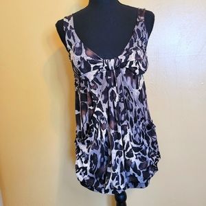 Styles - Womans Sleeveless Animal Print Top Black & Gray Size Lg
